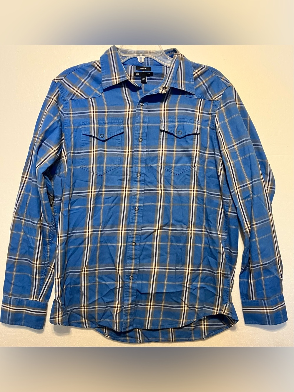 GAP Blue Plaid Lightweight M Shirt Western Snap